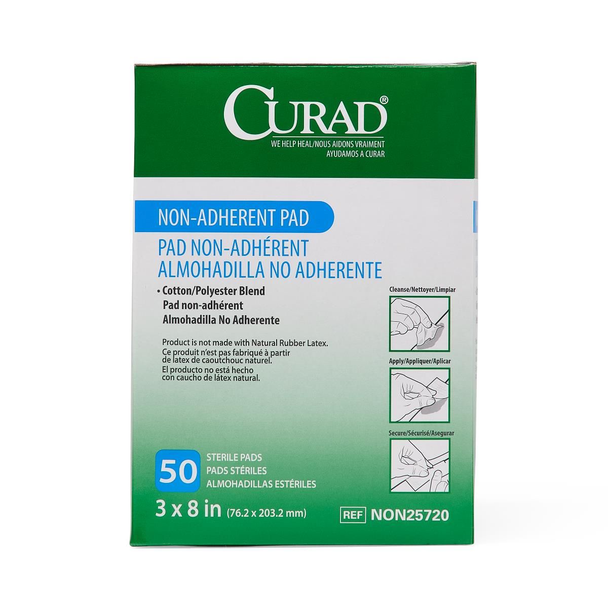 CURAD Non-Adherent TELFA Type Pad 3" x 8", Sterile - 50/BX
