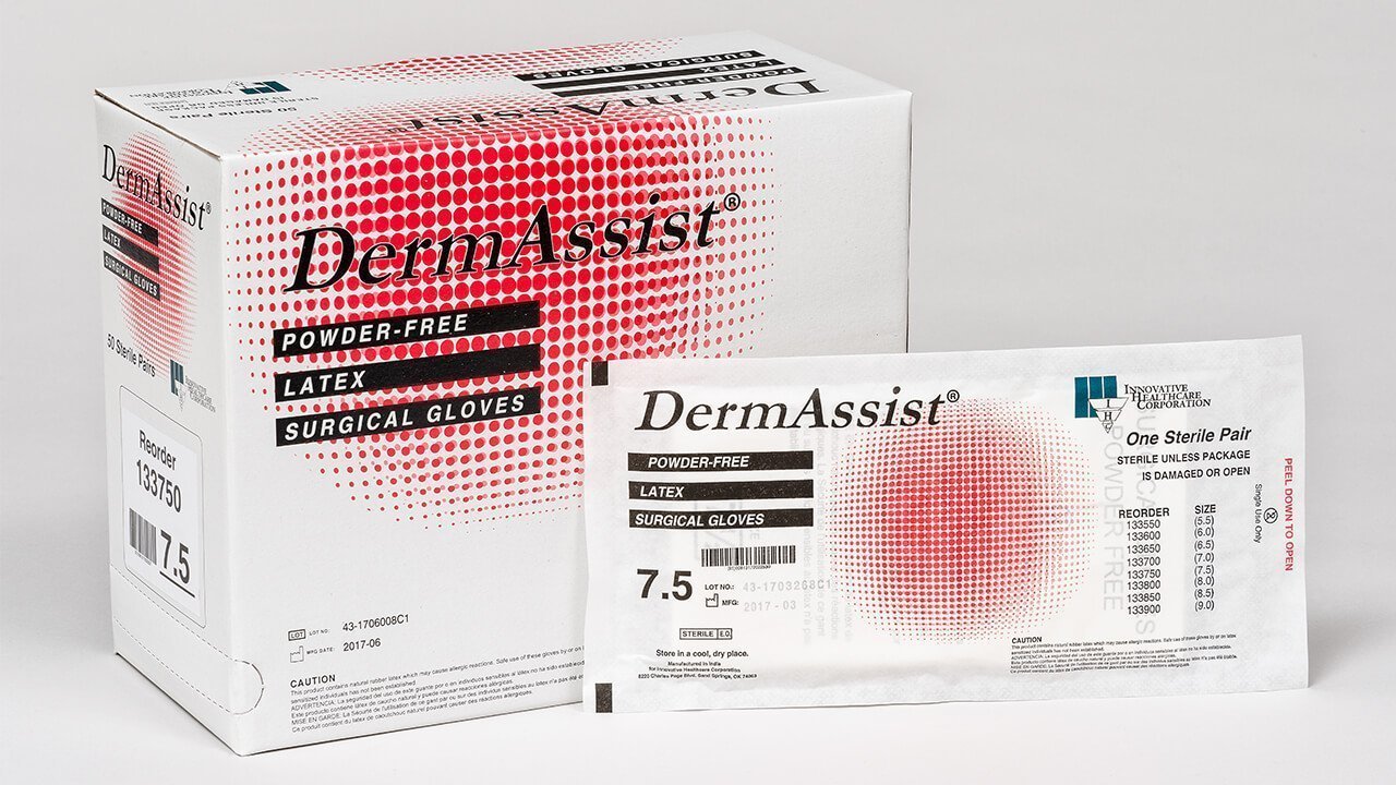 DermAssist® Latex Surgical Gloves, PF, Latex, Sterile, Bisque Finish, Brown – Series 133, 50pr/bx