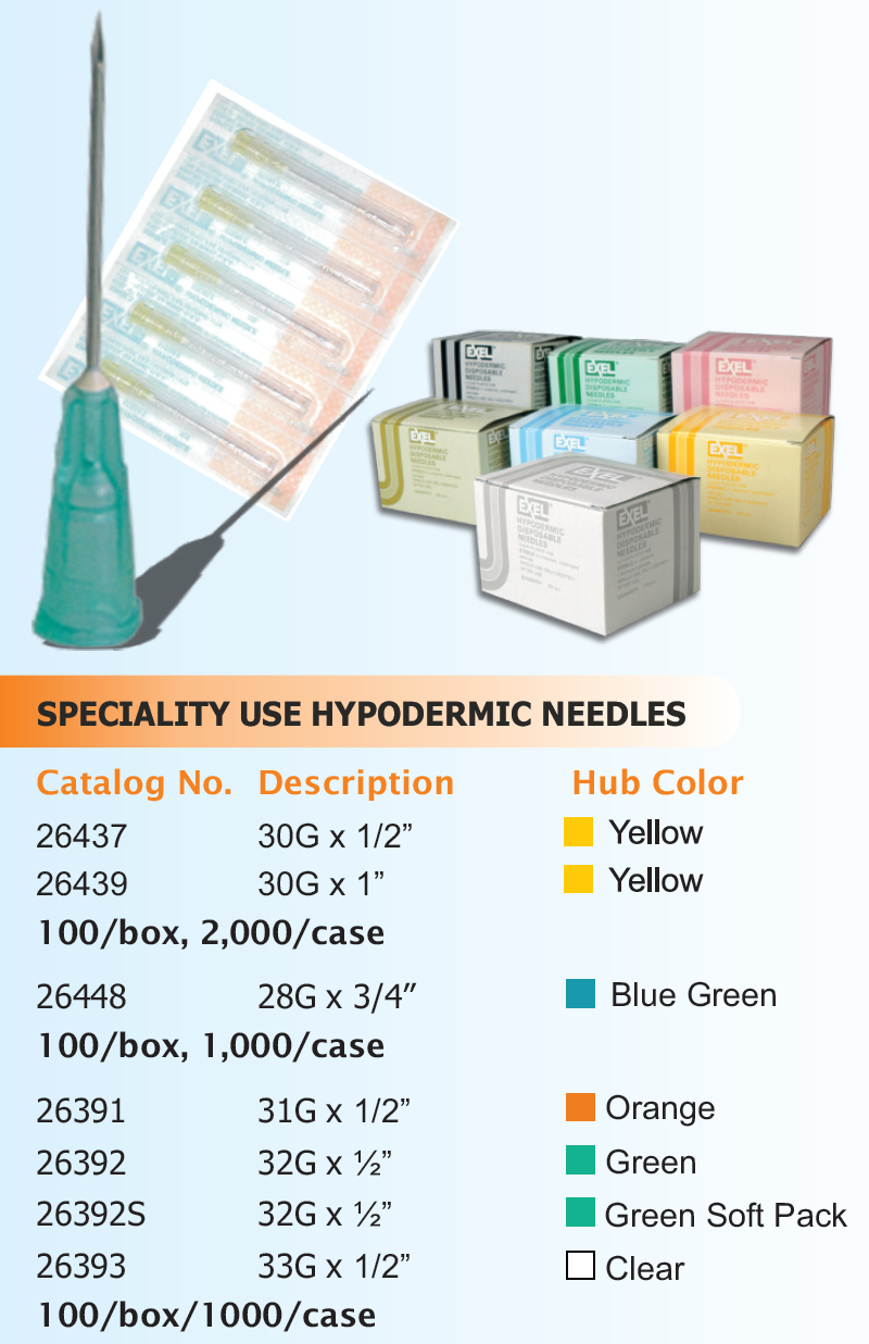 Specialty Use Hypodermic Needle (includes Regular Bevel), 100/bx.