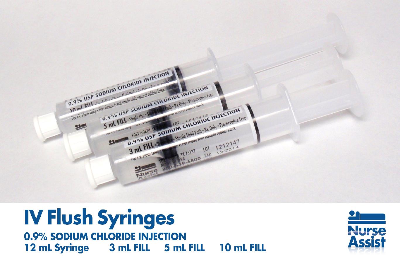 IV Flush Syringe, USP Normal Saline, 5 mL in a 12 mL Syringe, 100/bx