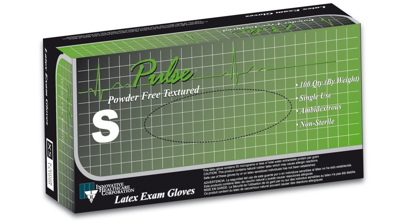 Pulse Latex Exam Glove, Non-Sterile, Powder-Free, Textured - Series 151, 100/bx