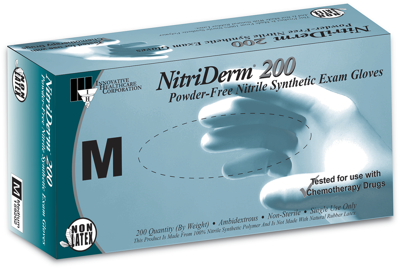 Nitriderm 200, Nitrile Exam Gloves, Non-Sterile, PF, Textured, Blue - Series 159. 200 per bx
